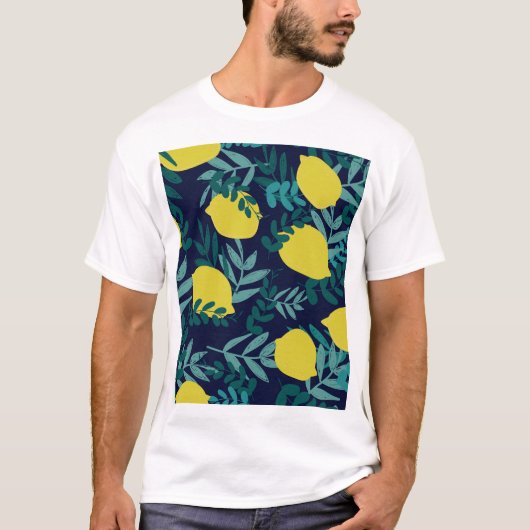 Lemon-Blätter: Vintager Illustrationshintergrund T-Shirt (Vorderseite)