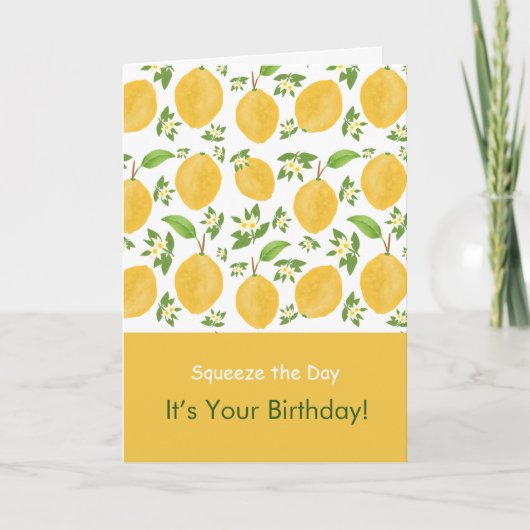 Lemon Bloom Collection patterned white Birthday Karte (Vorderseite)