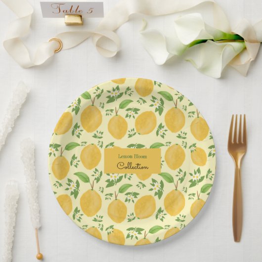 Lemon Bloom Collection patterned yellow Pappteller (Hochzeit)