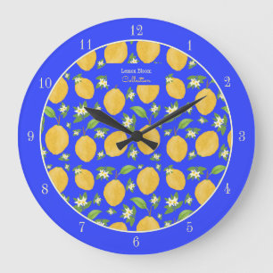 Lemon Bloom Kollektion gemustert blau Große Wanduhr