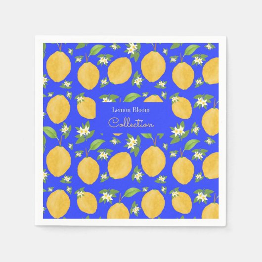 Lemon Bloom Kollektion gemustert blau Serviette (Vorderseite)