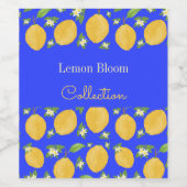 Lemon Bloom Kollektion gemustert blau Weinetikett (Einzelnes Label)