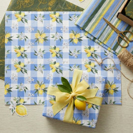 Lemon Blossom Blue Gingham Tissue Paper Seidenpapier