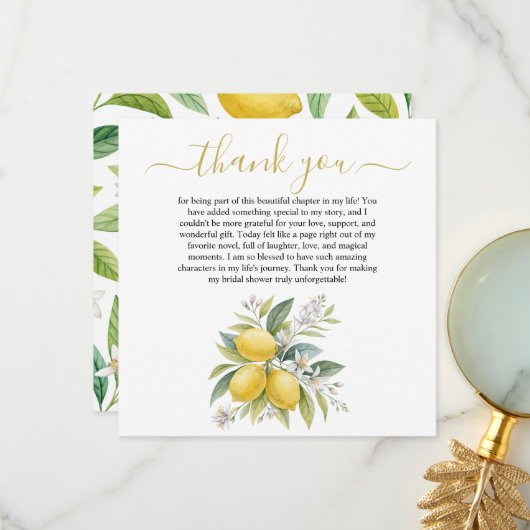 Lemon Blossom Bridal Shower Thank You Card Dankeskarte (Vorderseite/Rückseite Beispiel)