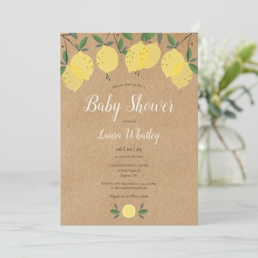 Lemon Blossom Greenerity Watercolor Babydusche Einladung (Stehend Vorderseite)