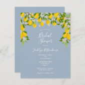 Lemon Blossom Greenery Dusty Blue Brautparty Ankündigungspostkarte (Vorne/Hinten)