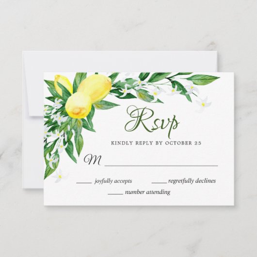 Lemon Blossom Greenery RSVP Card Karte (Vorderseite)