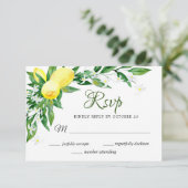 Lemon Blossom Greenery RSVP Card Karte (Stehend Vorderseite)