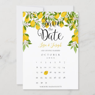 Lemon Blossom Grüne Save the Date Kalender Einladung