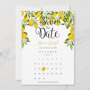 Lemon Blossom Grüne Save the Date Kalender Einladung
