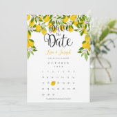 Lemon Blossom Grüne Save the Date Kalender Einladung (Stehend Vorderseite)