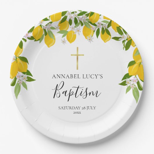 Lemon Blossom Grüne Taufe Christening Pappteller (Vorderseite)