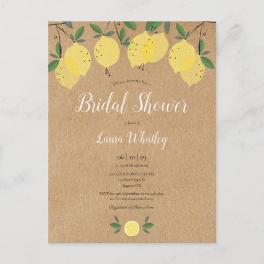Lemon Blossom Grüne Wasserfarben Brautparty Ankündigungspostkarte (Vorderseite)
