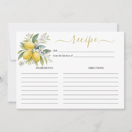 Lemon Blossom Watercolor Recipe Card Einladung (Vorderseite)