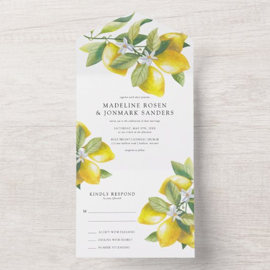 Lemon Blossom Wedding All In One Einladung (Innen Boden)