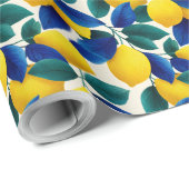 Lemon & Blue Blätter Vibranntes Farbmuster Geschenkpapier (Rolleneckpunkt)