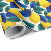Lemon & Blue Blätter Vibranntes Farbmuster Geschenkpapier (Rolleneckpunkt)