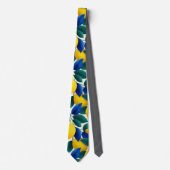 Lemon & Blue Blätter Vibranntes Farbmuster Krawatte (Vorderseite)