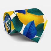 Lemon & Blue Blätter Vibranntes Farbmuster Krawatte (Gerollt)