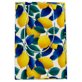 Lemon & Blue Blätter Vibranntes Farbmuster Mittlere Geschenktüte (Vorderseite)