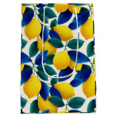 Lemon & Blue Blätter Vibranntes Farbmuster Mittlere Geschenktüte (Rückseite)