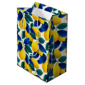 Lemon & Blue Blätter Vibranntes Farbmuster Mittlere Geschenktüte (Rückseite Schrägansicht)