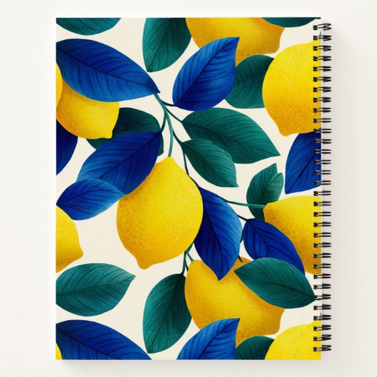 Lemon & Blue Blätter Vibranntes Farbmuster Notizblock (Rückseite)