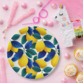 Lemon & Blue Blätter Vibranntes Farbmuster Pappteller (Party)