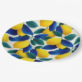 Lemon & Blue Blätter Vibranntes Farbmuster Pappteller (Schrägansicht)