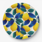 Lemon & Blue Blätter Vibranntes Farbmuster Pappteller (Vorderseite)