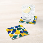 Lemon & Blue Blätter Vibranntes Farbmuster Rechteckiger Pappuntersetzer (Vor Ort)