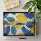 Lemon & Blue Blätter Vibranntes Farbmuster Seidenpapier (Geschenk)
