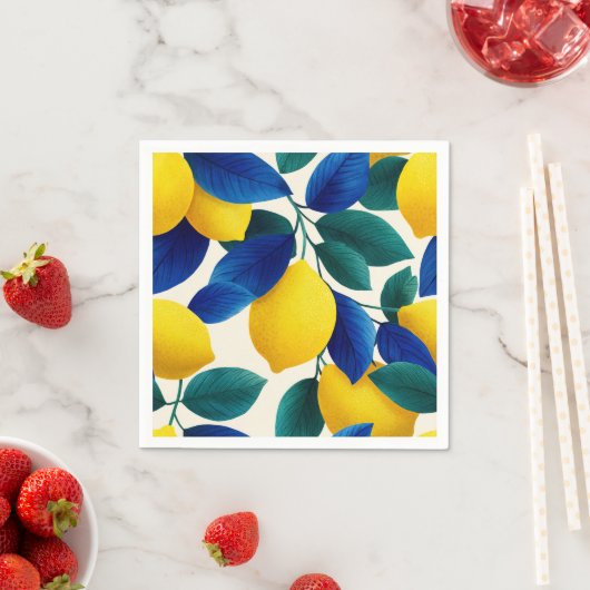 Lemon & Blue Blätter Vibranntes Farbmuster Serviette (Beispiel)
