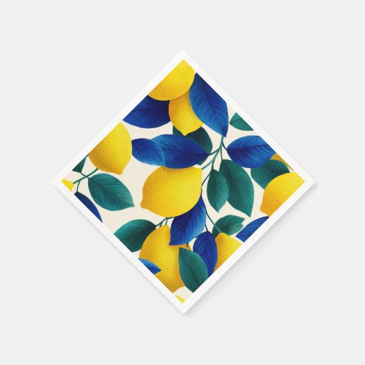 Lemon & Blue Blätter Vibranntes Farbmuster Serviette (Ecke)