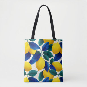 Lemon & Blue Blätter Vibranntes Farbmuster Tasche
