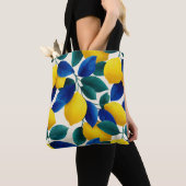 Lemon & Blue Blätter Vibranntes Farbmuster Tasche (Von Nahem)