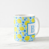 Lemon Blue Blume Monogram Initial Personalisiert Kaffeetasse (VorderseiteRechts)