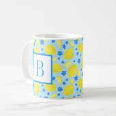 Lemon Blue Blume Monogram Initial Personalisiert Kaffeetasse (Vorderseite Links)