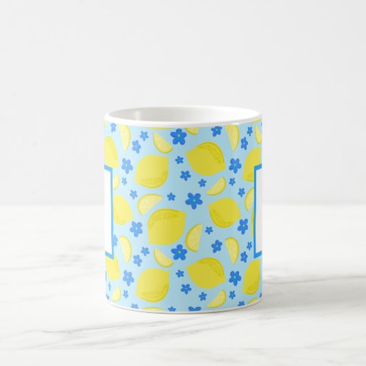Lemon Blue Blume Monogram Initial Personalisiert Kaffeetasse (Mittel)