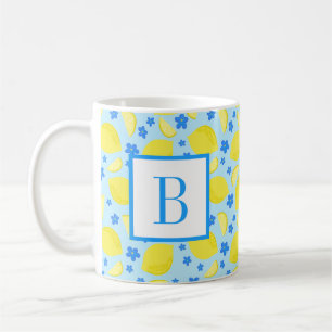 Lemon Blue Blume Monogram Initial Personalisiert Kaffeetasse