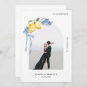 Lemon Blue Bow Floral Arch Photo Italian Wedding Save The Date (Vorne/Hinten)