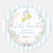 Lemon Blue Bow Floral Birthday Sticker (Vorderseite)