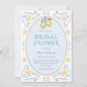 Lemon Blue Bow Whimsical Bridal Dusche Einladung (Vorderseite)