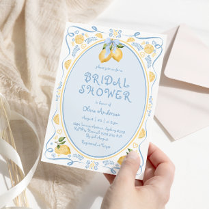 Lemon Blue Bow Whimsical Bridal Dusche Einladung