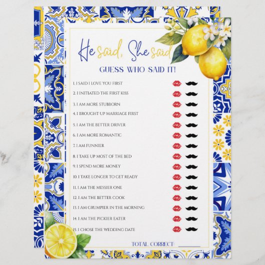 Lemon Blue Er sagte, sie sagte, Brautparty Game (Vorne/Hinten)