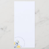 Lemon Blue Floral Bridal Shower Menu Card Menükarte (Rückseite)