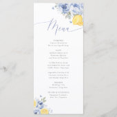 Lemon Blue Floral Bridal Shower Menu Card Menükarte (Vorderseite)