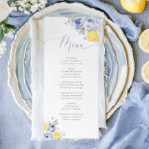 Lemon Blue Floral Bridal Shower Menu Card