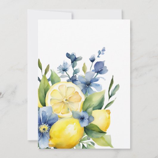Lemon Blue Floral Citrus Brautparty Einladung (Rückseite)