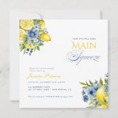Lemon Blue Floral Citrus Brautparty Einladung (Vorderseite)